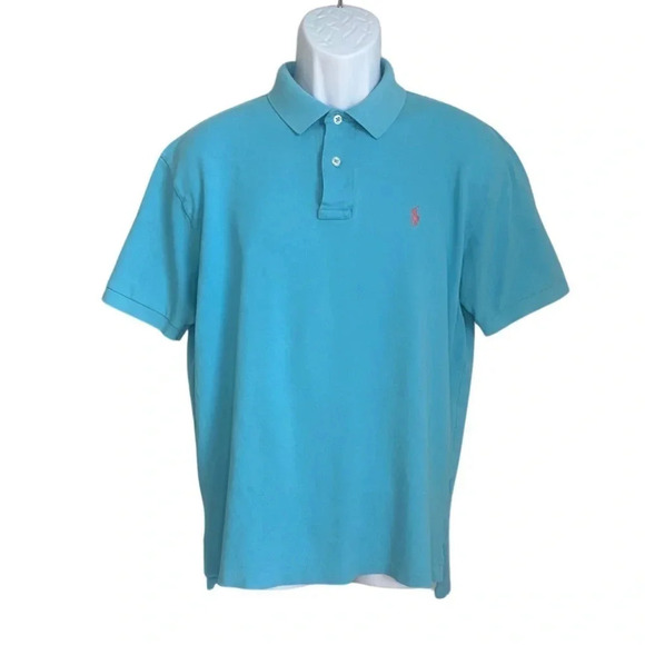 Ralph Lauren Polo Shirt in Turquoise embroidered logo- Size Large - Picture 1 of 6